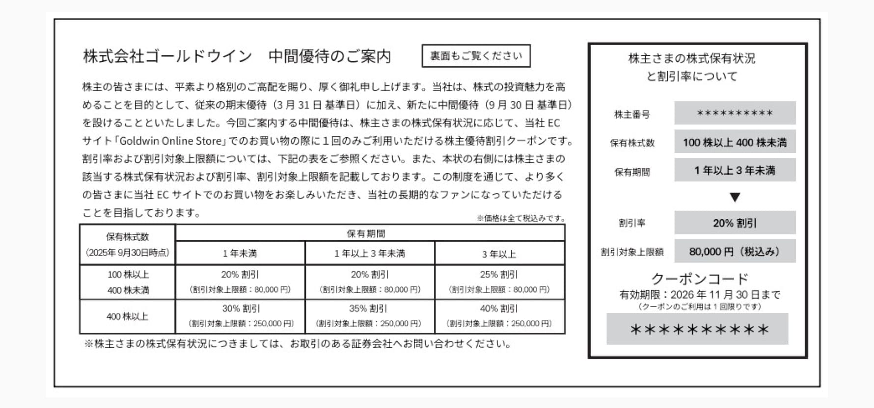 中間優待のご案内